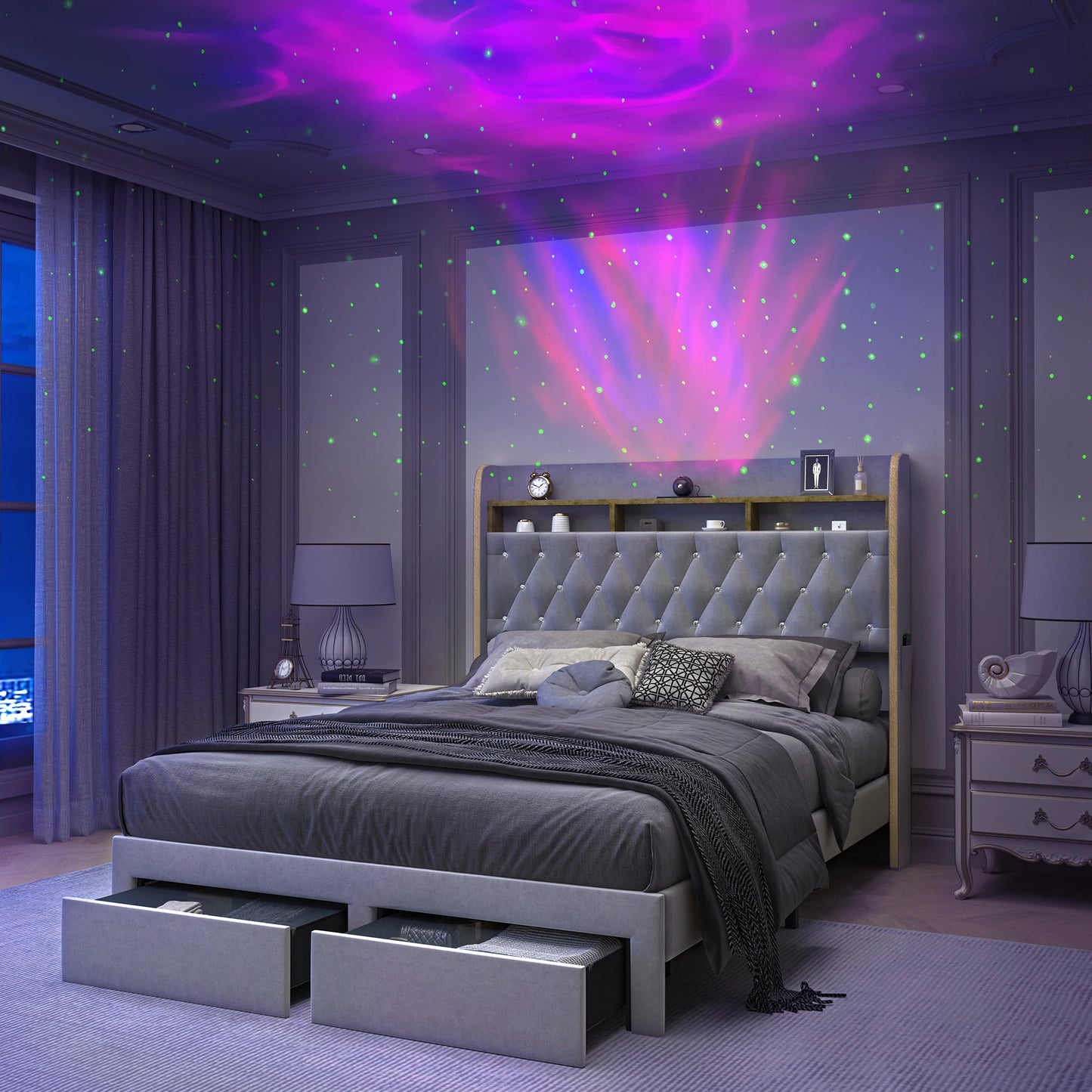 Queen LED Bed Frame with Star Projector
