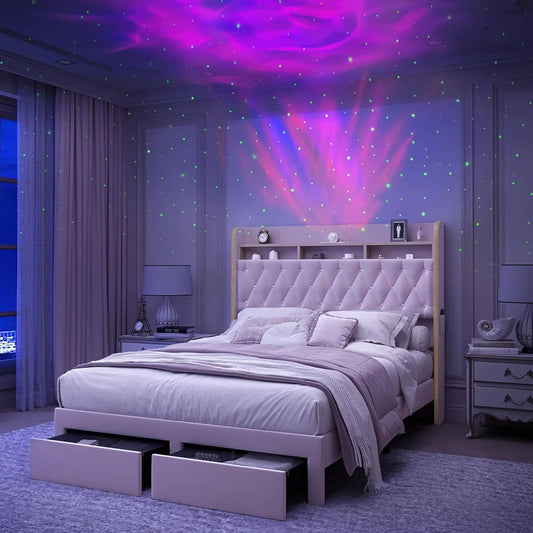 Queen LED Bed Frame with Star Projector