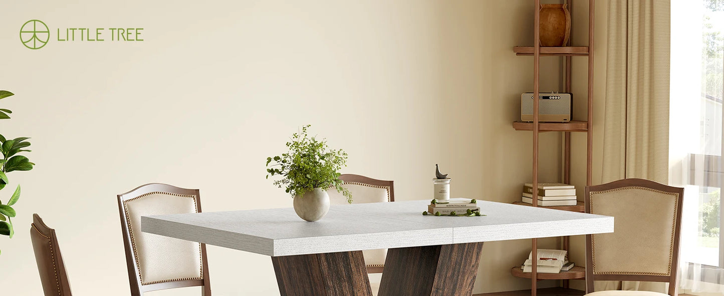 LITTLE TREE 47 Inches Dining Table for 4, Modern Dining Room Tables, White Rectangle Table for Dining Room, Kitchen, Living Room