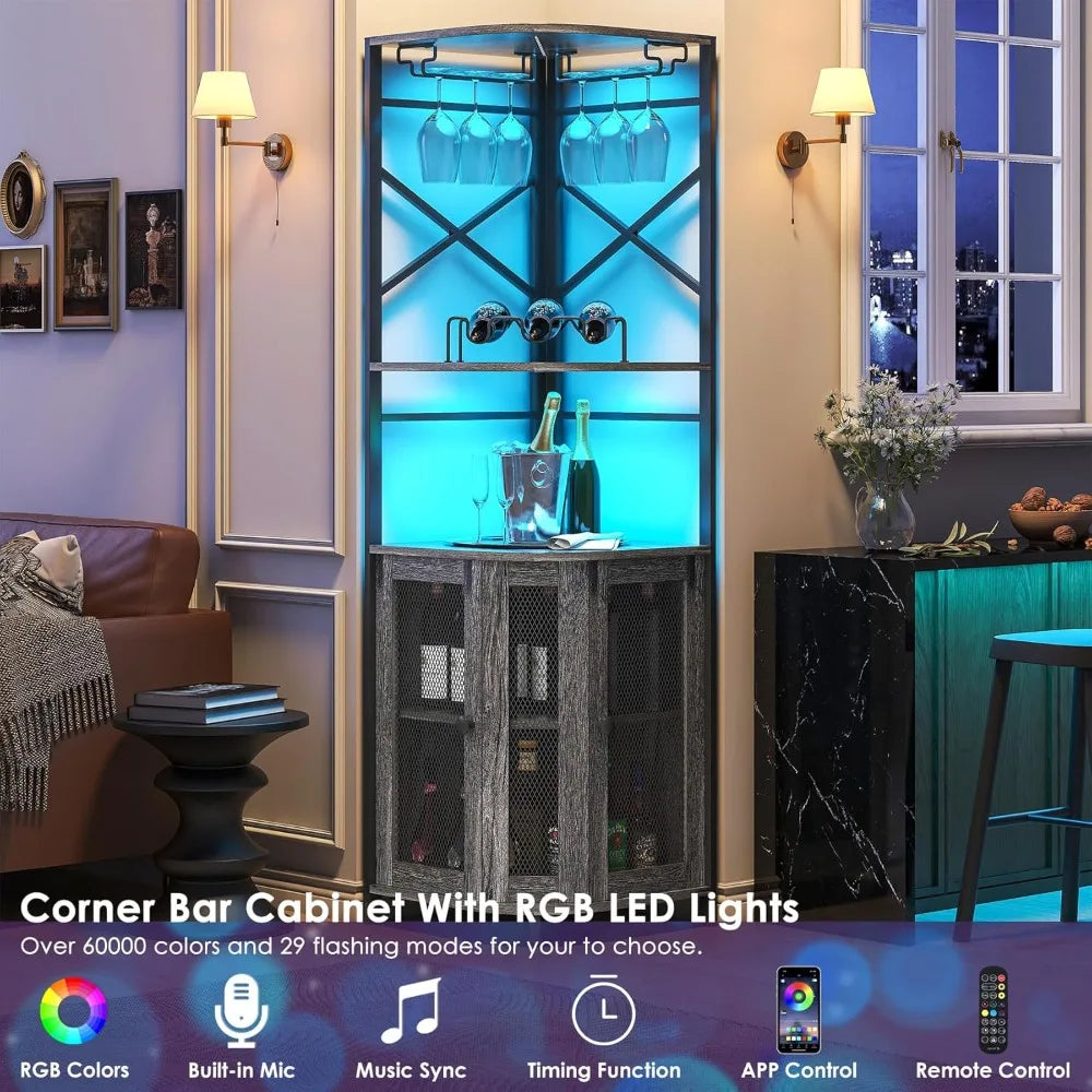 LED Corner Bar Cabinets w/Power Outlet