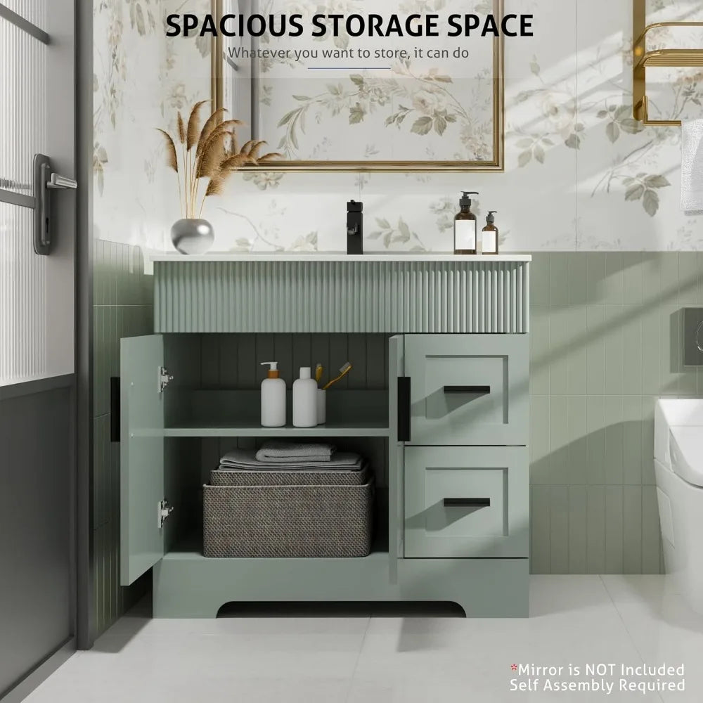 Bathroom Vanities Sink Combo with Painted Surface, Modern Drawered Cabinet W/Decorative Wave Lines, Undermount Single Sink,