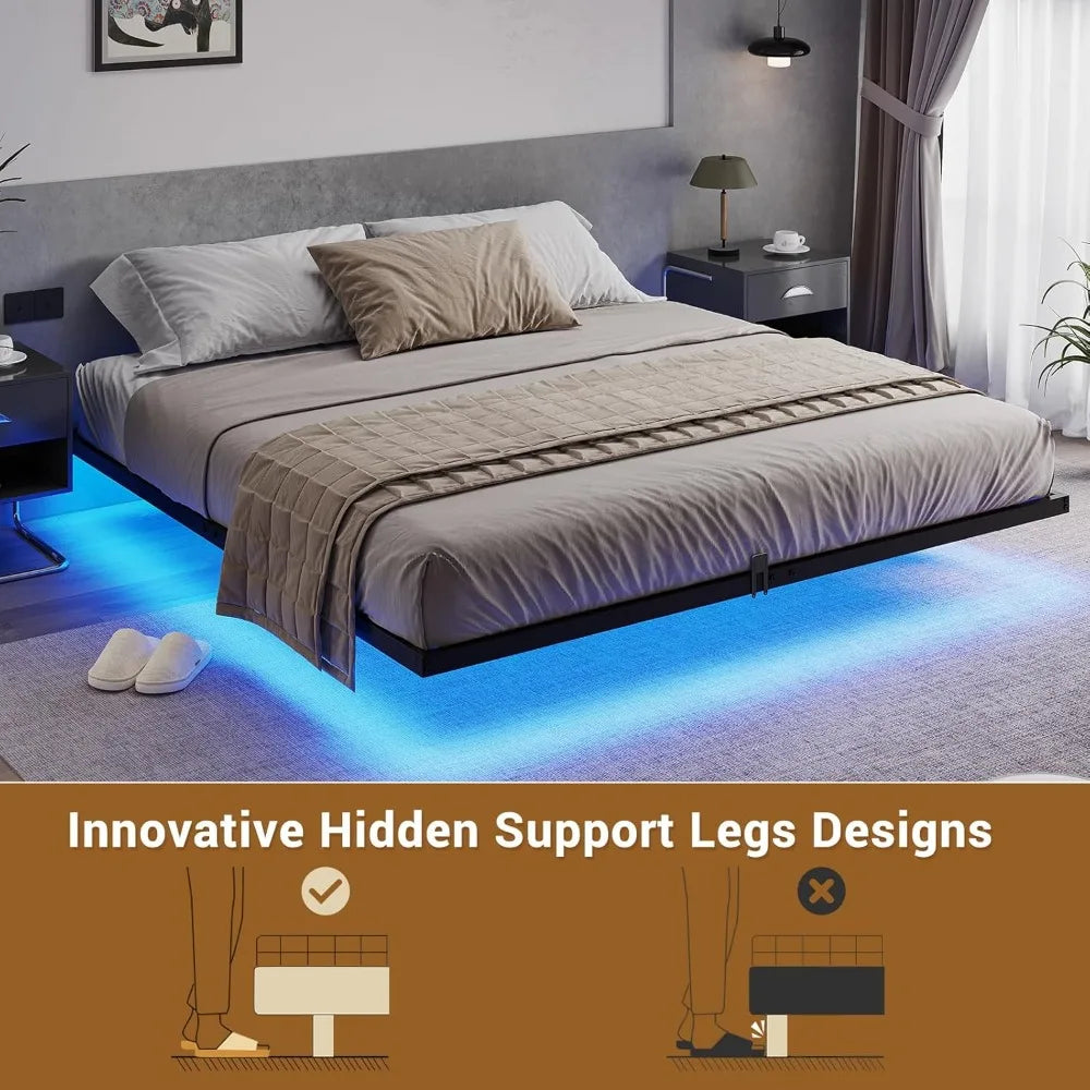 Floating Bed Frame with Smart LED Lights