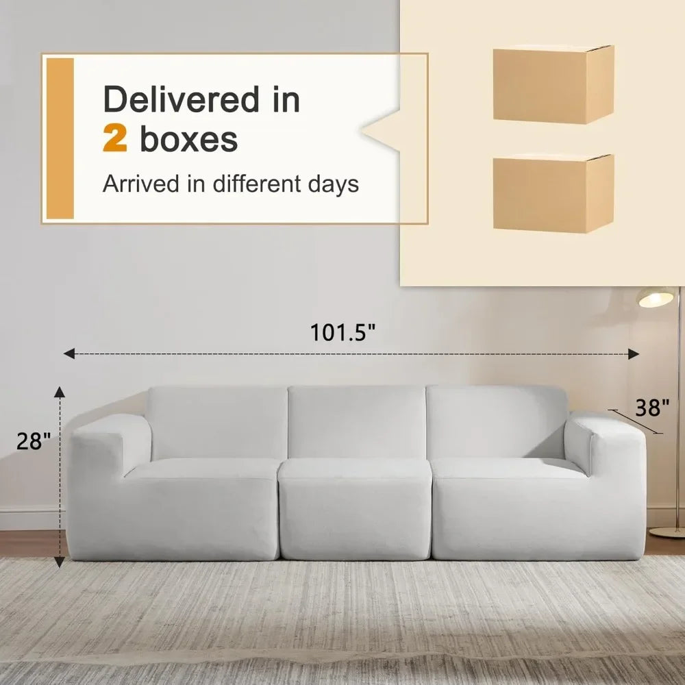 Modular Sectional Sofa,101" Grey Polyester 3-Seater , Deep Seat & Wide Armrest, Perfect for Living Room & Apartment