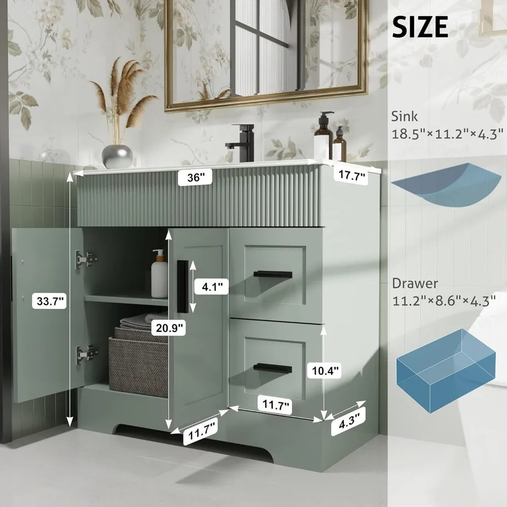 Bathroom Vanities Sink Combo with Painted Surface, Modern Drawered Cabinet W/Decorative Wave Lines, Undermount Single Sink,
