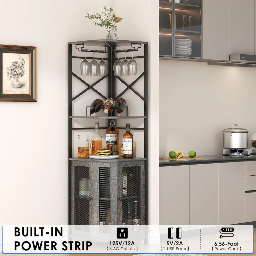 LED Corner Bar Cabinets w/Power Outlet