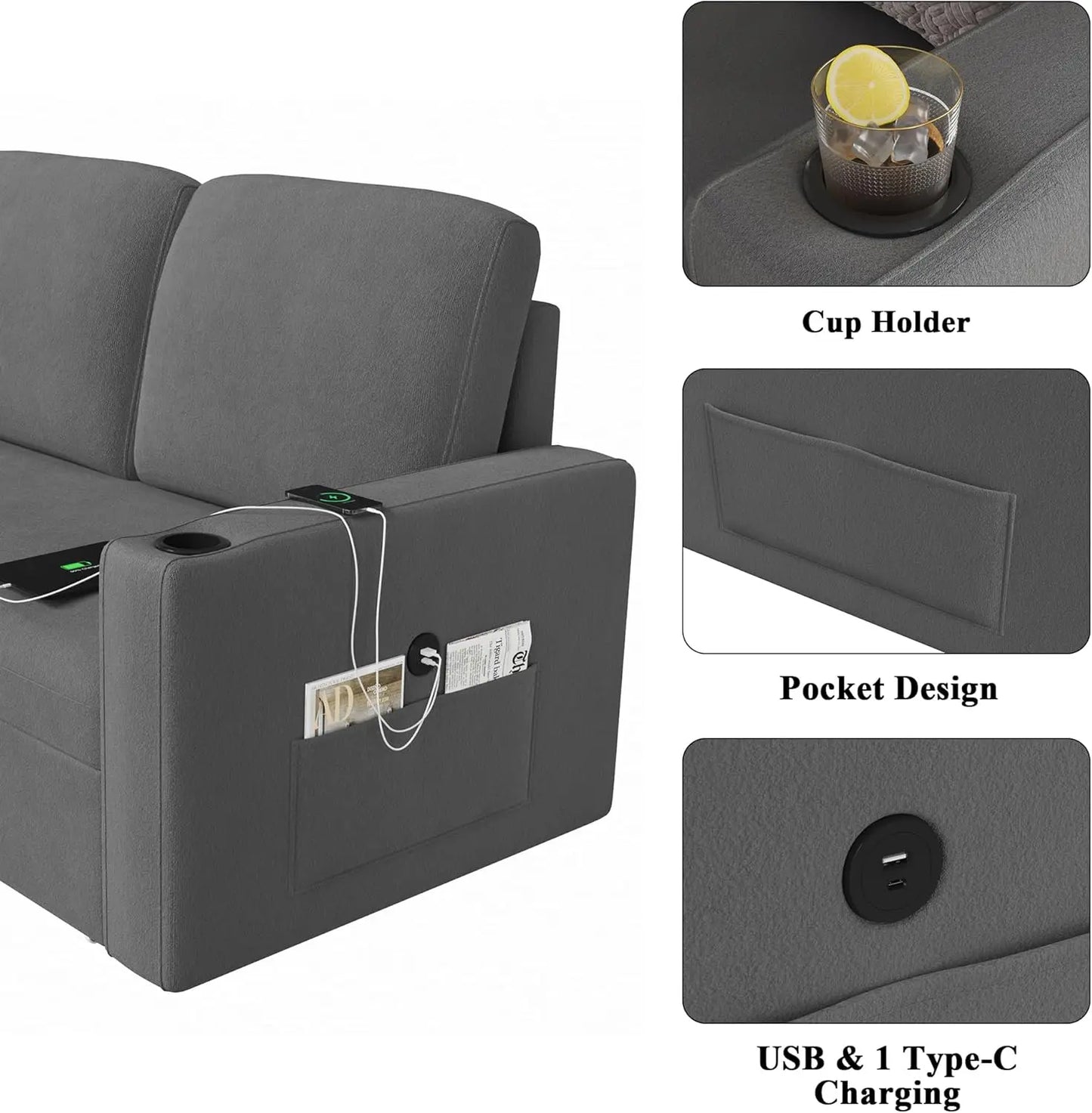 Convertible Sofa Bed with Storage Chaise