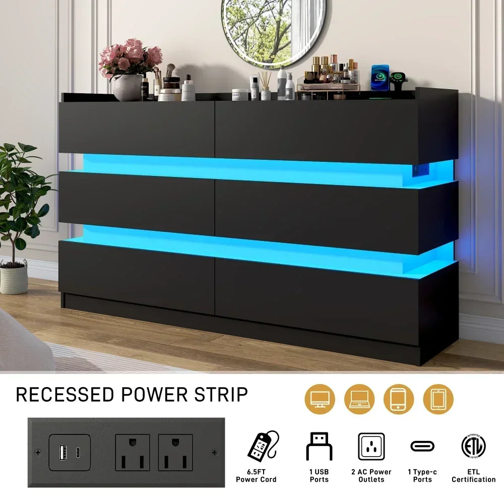 6 Drawer Dresser with LED Lights