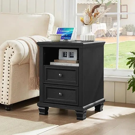 Farmhouse Nightstand with Charging Station - The Decor Authority