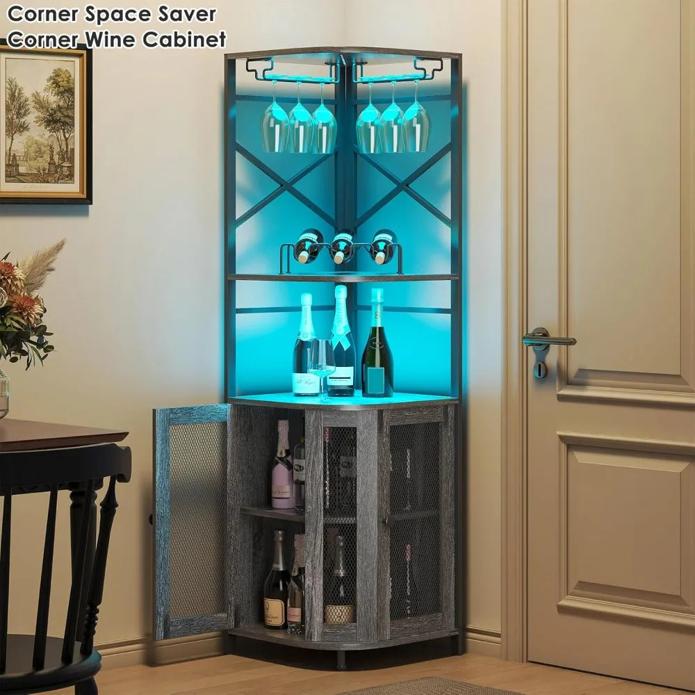 LED Corner Bar Cabinets w/Power Outlet