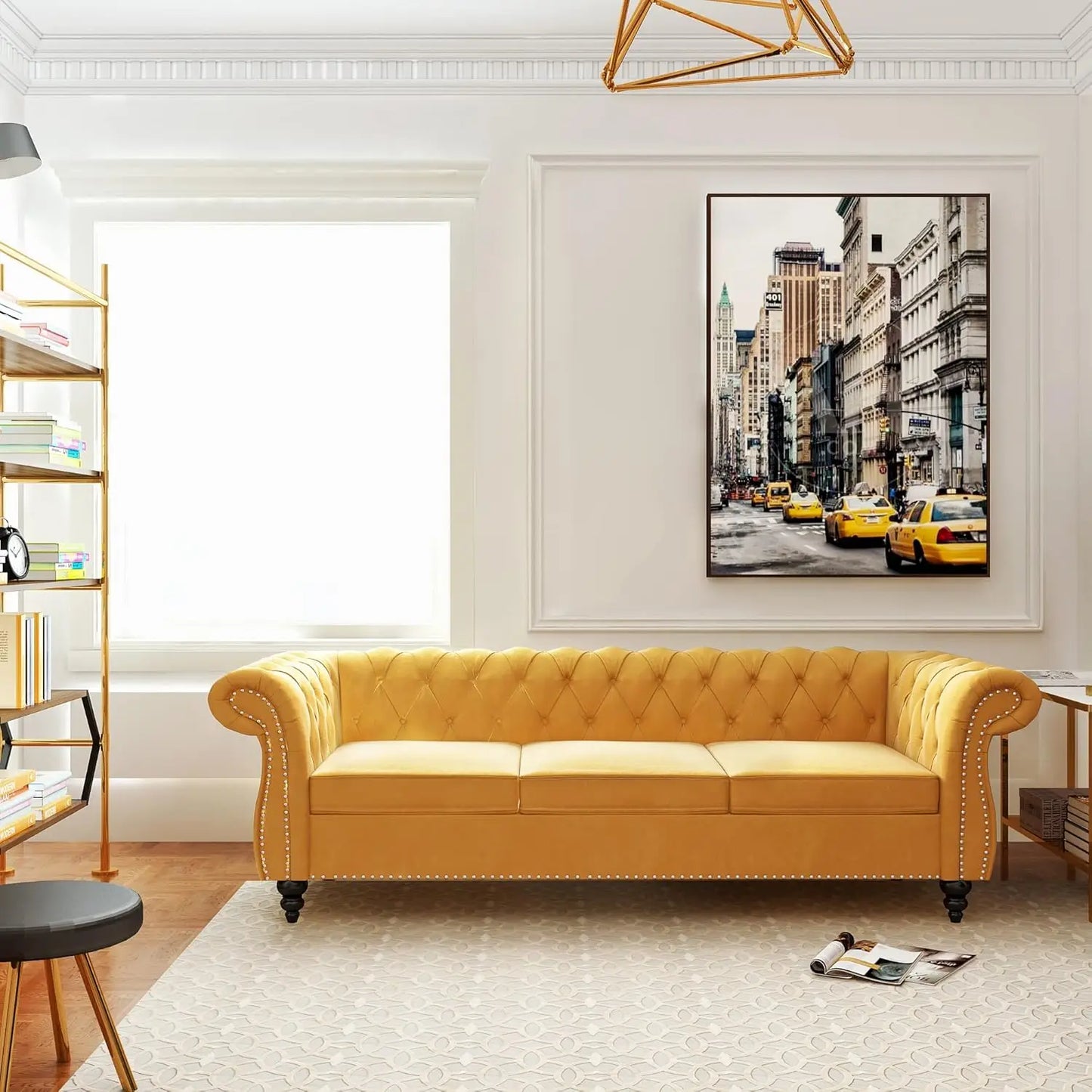 Large Velvet Yellow Sofa