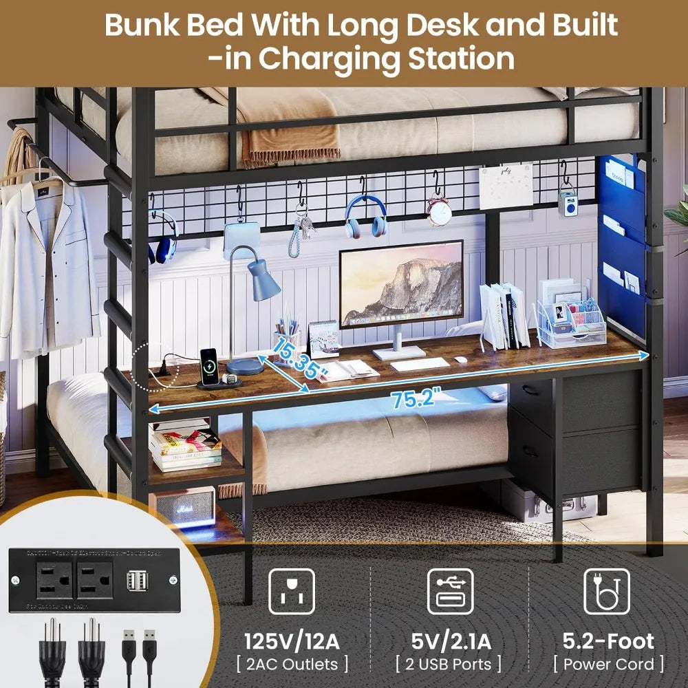 Full Size Over Twin Bunk Beds with Desk