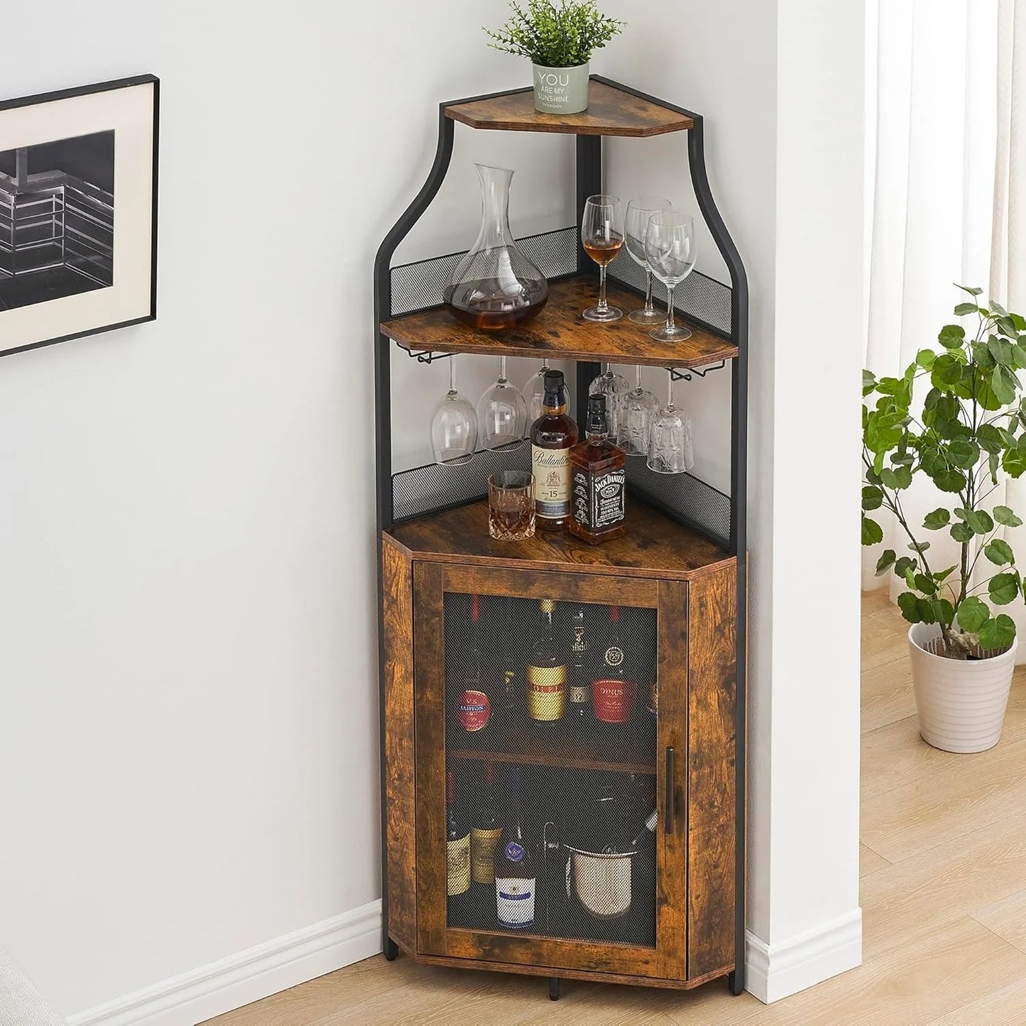 Corner Wine Cabinet with Barn Door