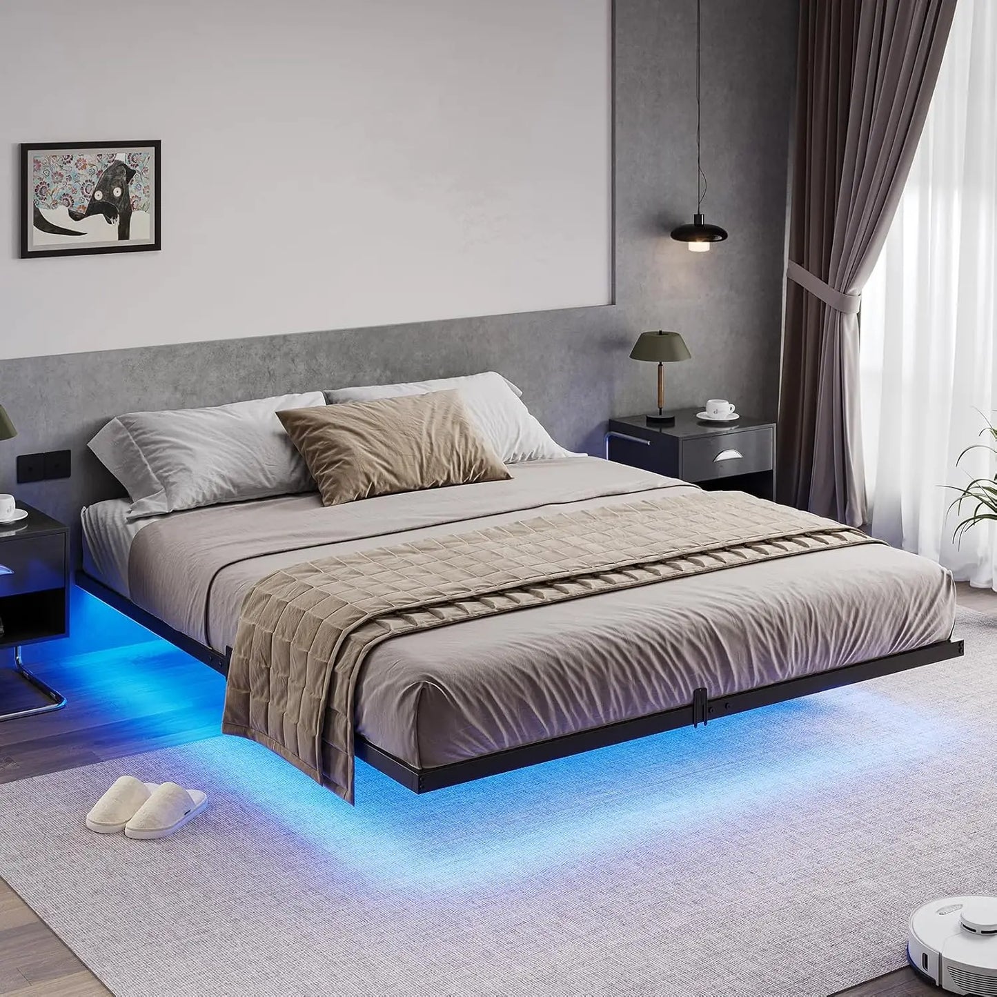 Floating Bed Frame with Smart LED Lights