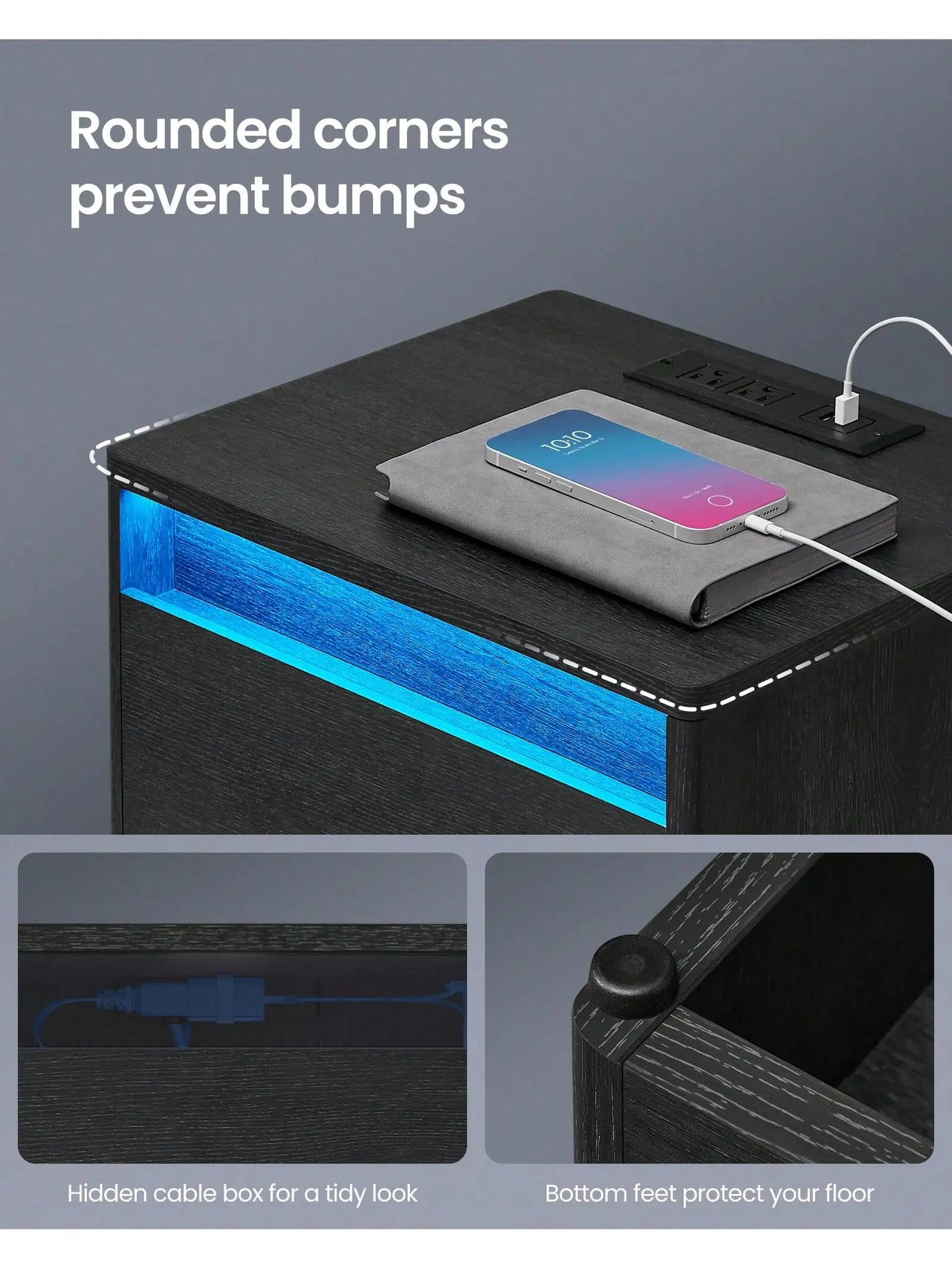 LED Nightstand With Charging Station