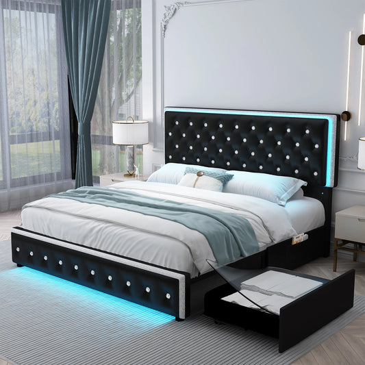 Queen LED Bed Frame with Button headboard