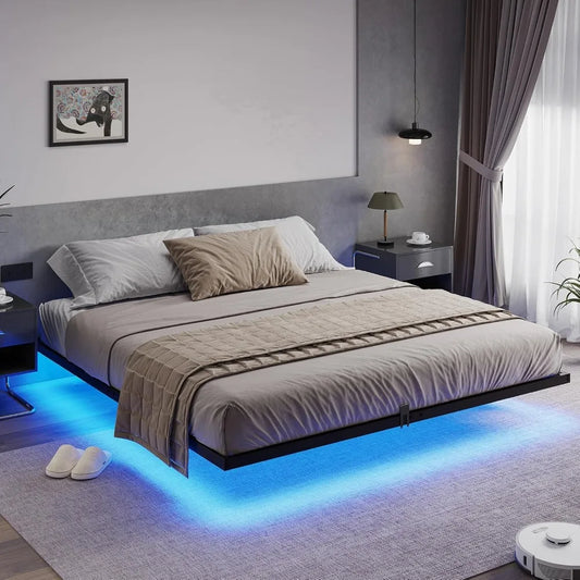 Floating Bed Frame with Smart LED Lights