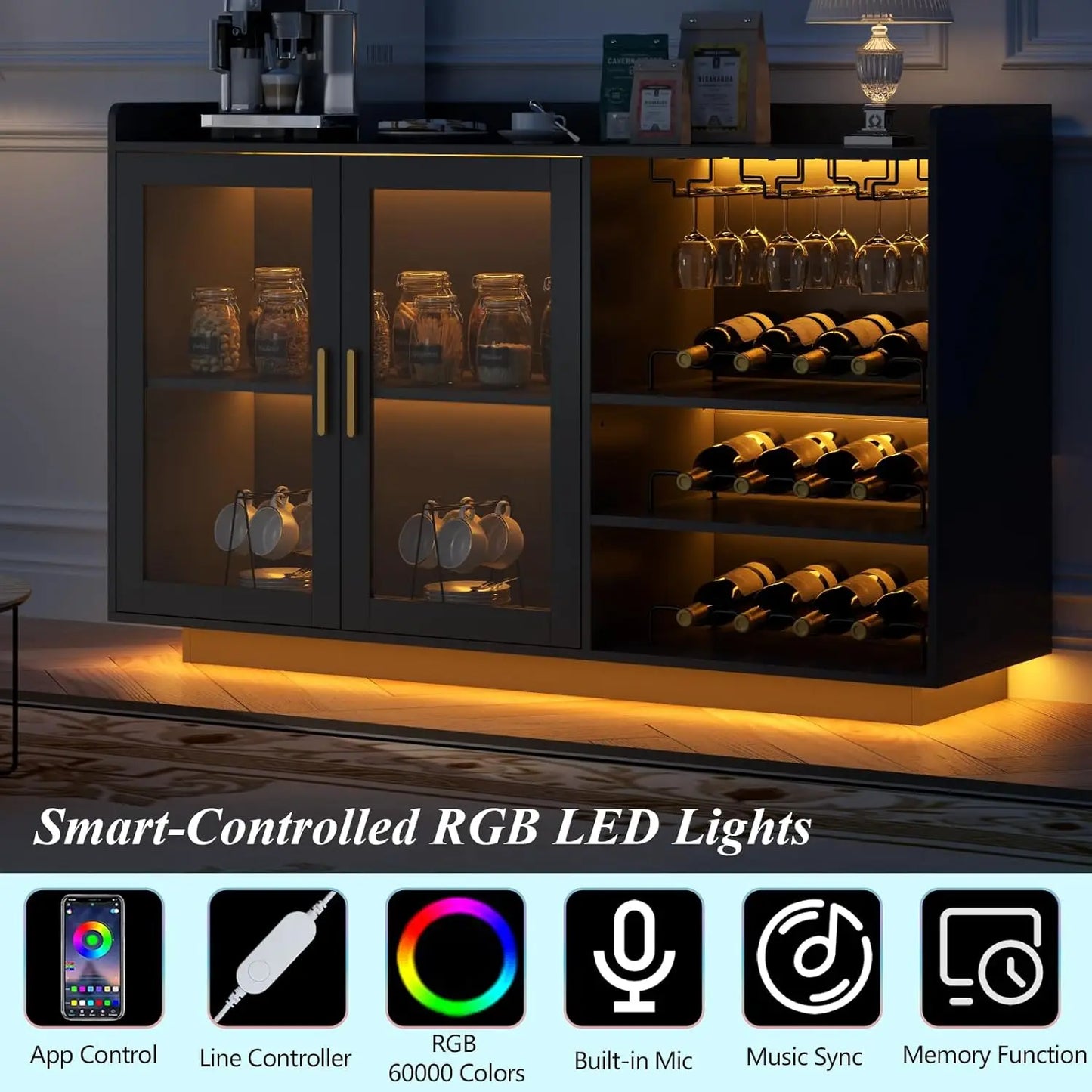 Wine Bar Cabinet with LED Lights