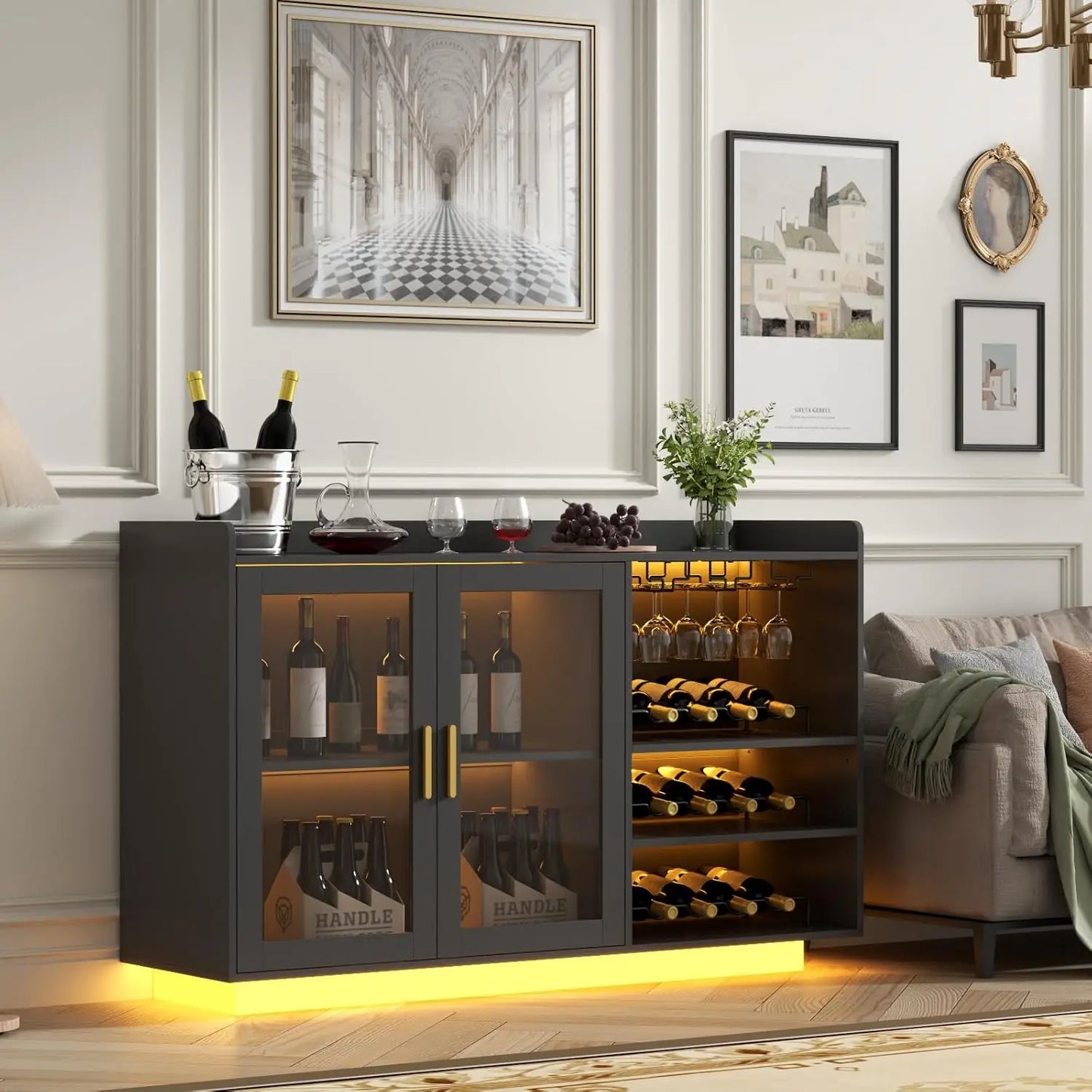 Wine Bar Cabinet with LED Lights