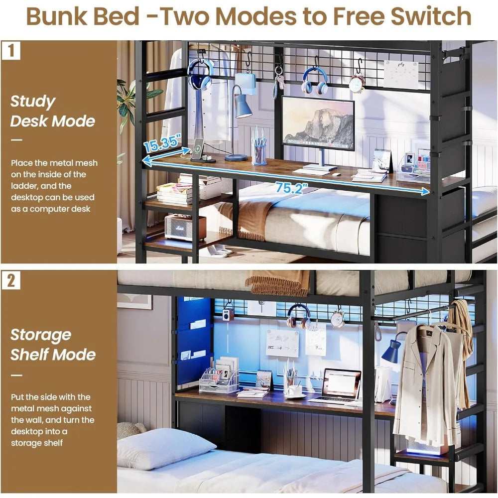Full Size Over Twin Bunk Beds with Desk
