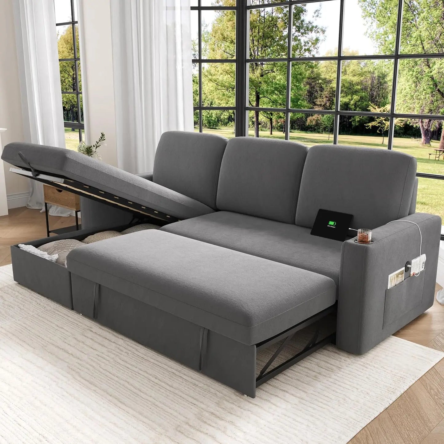 Convertible Sofa Bed with Storage Chaise