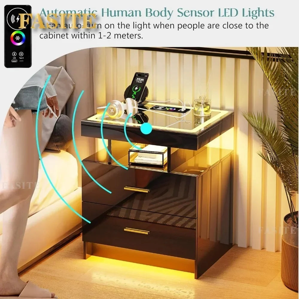 Set of 2 Nightstands with Smart LEDS