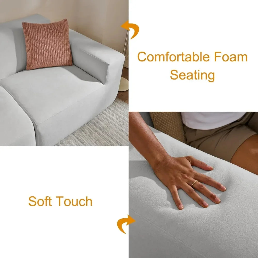 Modular Sectional Sofa,101" Grey Polyester 3-Seater , Deep Seat & Wide Armrest, Perfect for Living Room & Apartment