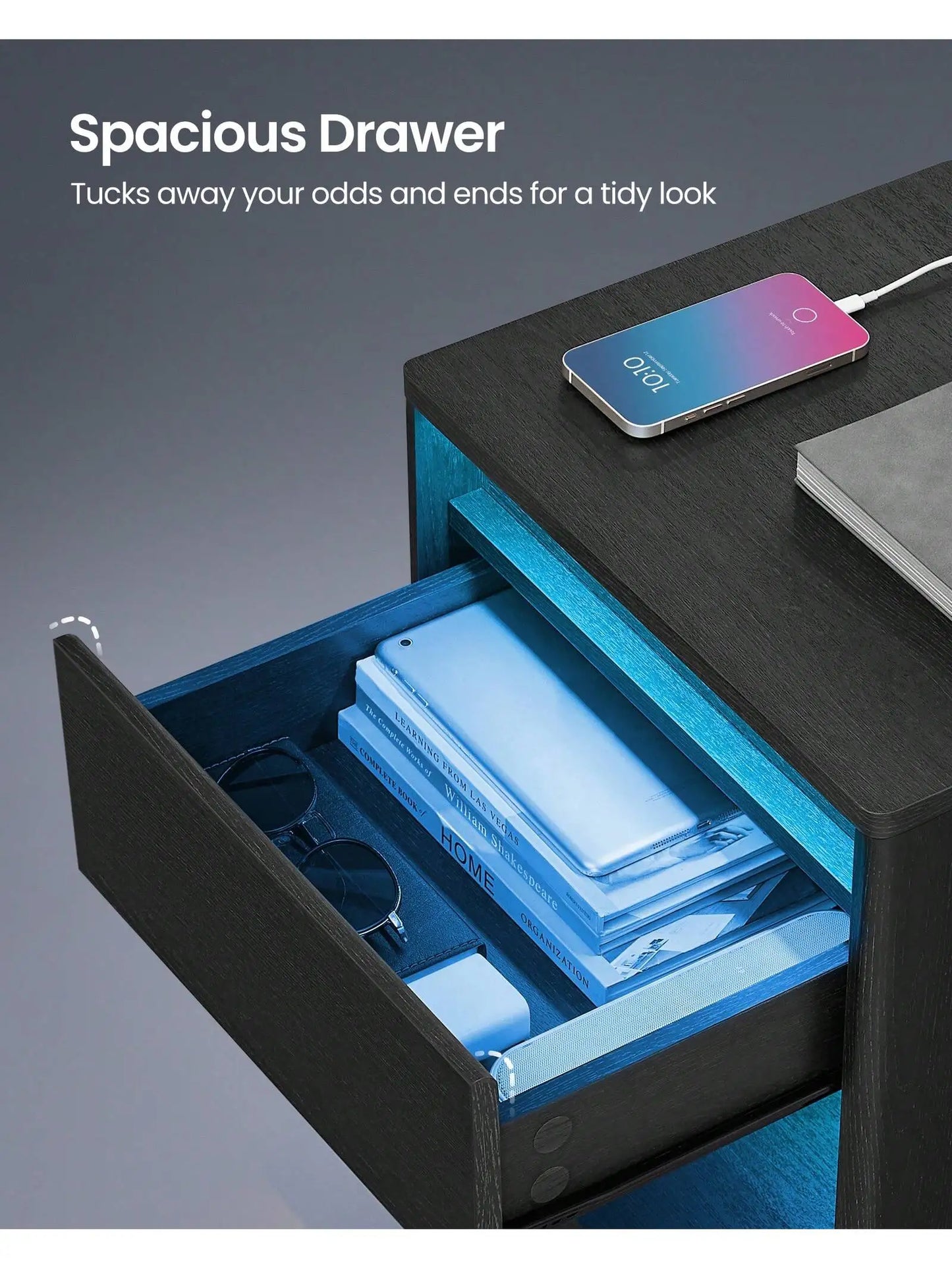 LED Nightstand With Charging Station