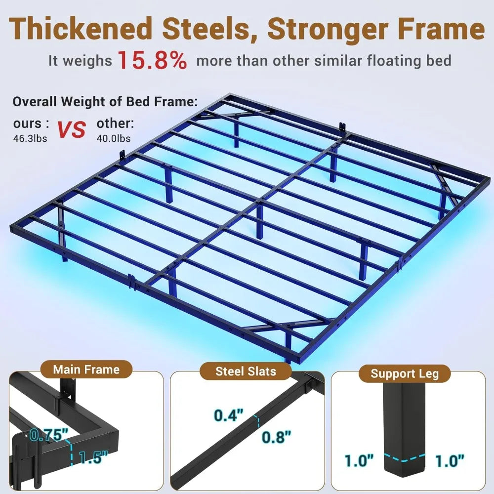 Floating Bed Frame with Smart LED Lights