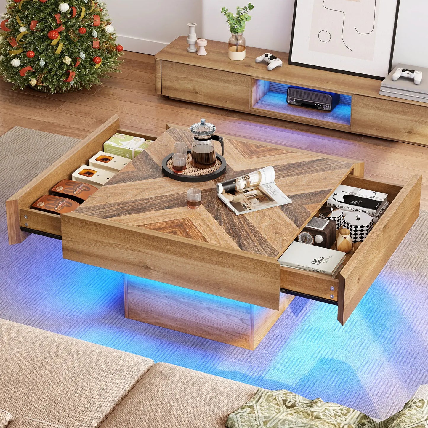 Wooden Square LED Coffee Table