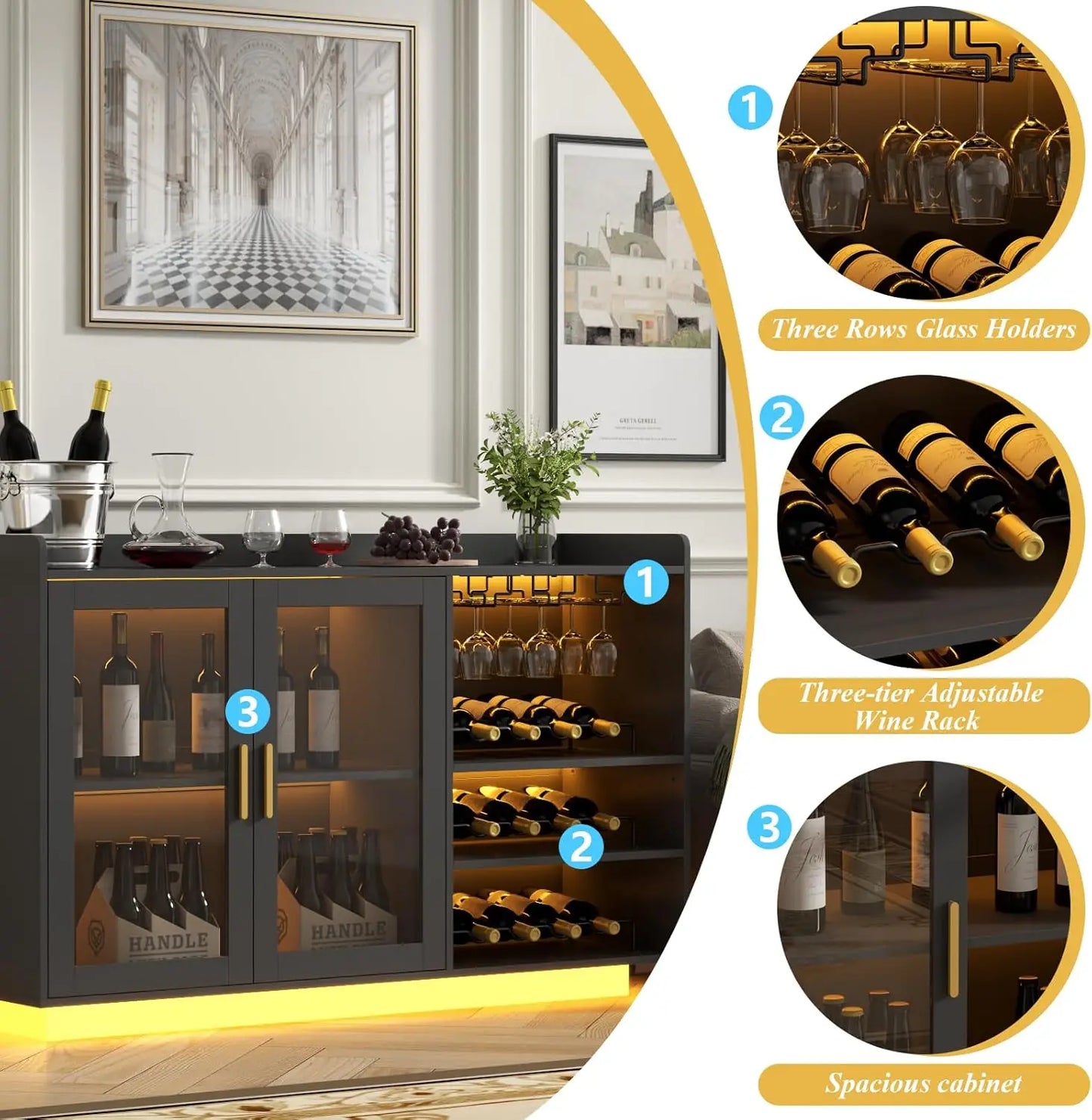 Wine Bar Cabinet with LED Lights