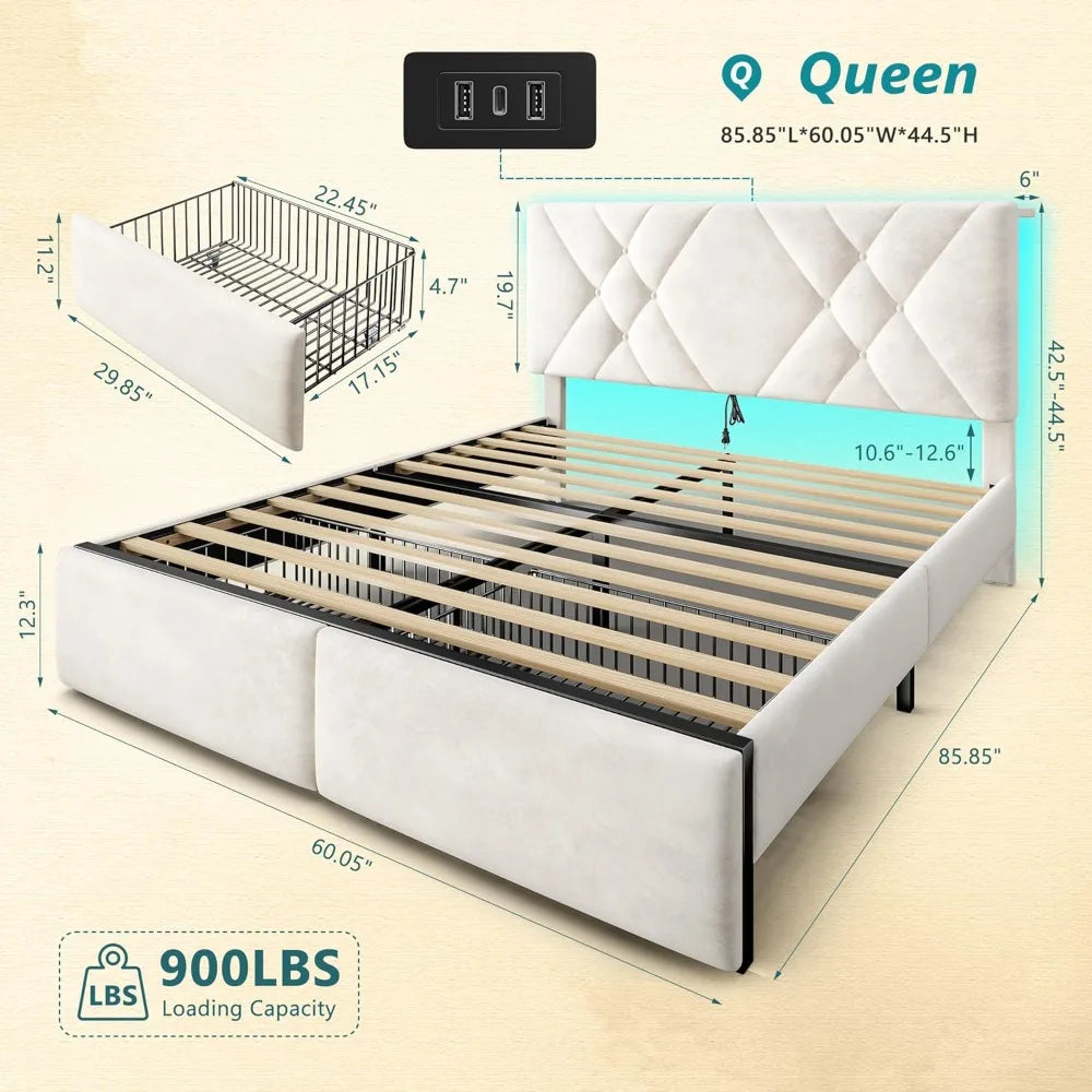 Queen Platform Bed Frame with LEDs