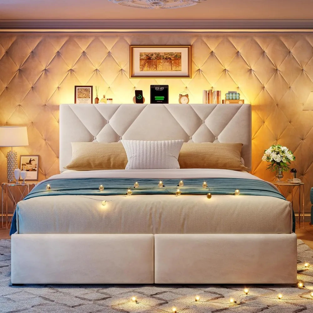 Queen Platform Bed Frame with LEDs