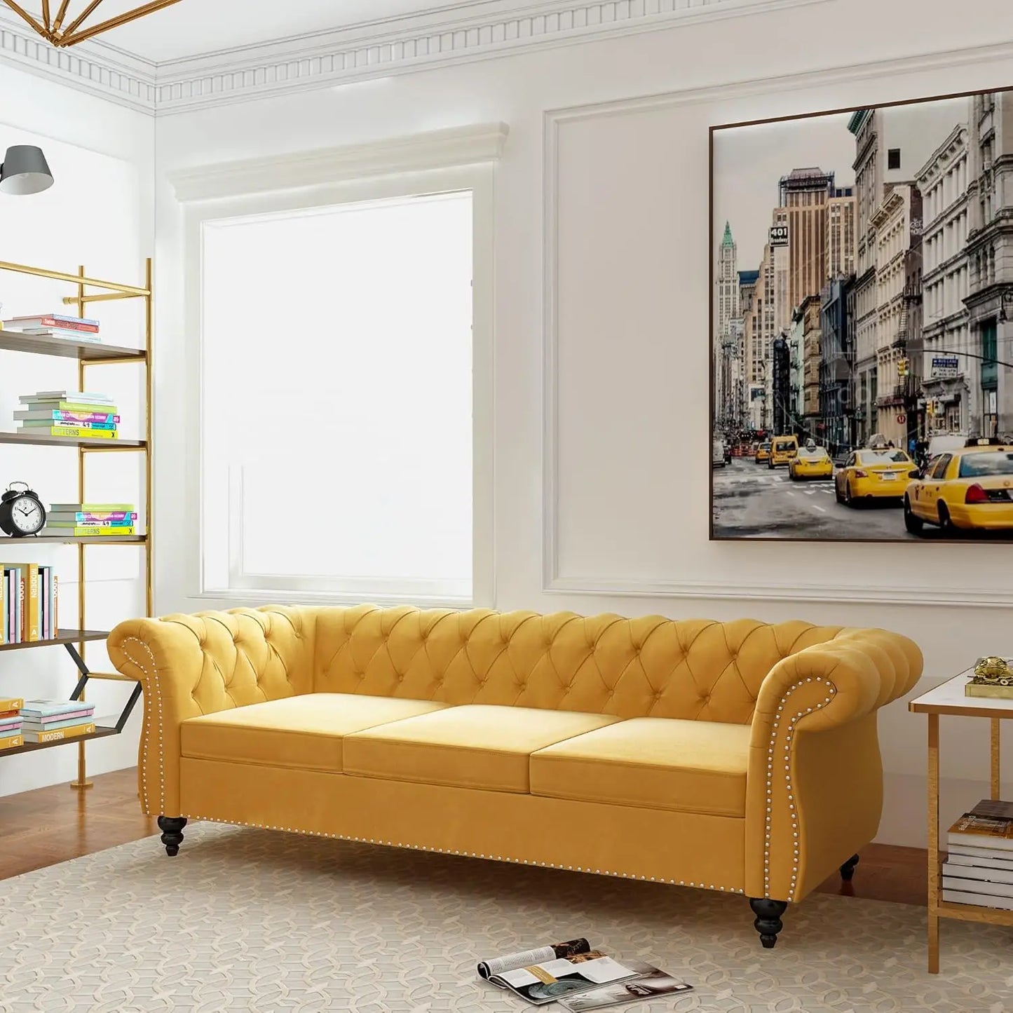 Large Velvet Yellow Sofa