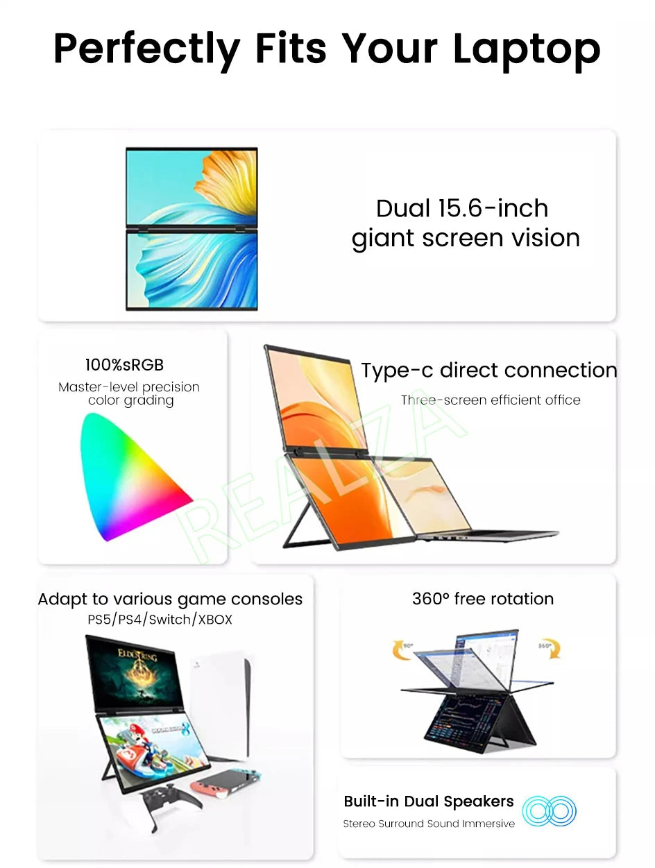 Dual Touch Screen Portable Monitor with stand