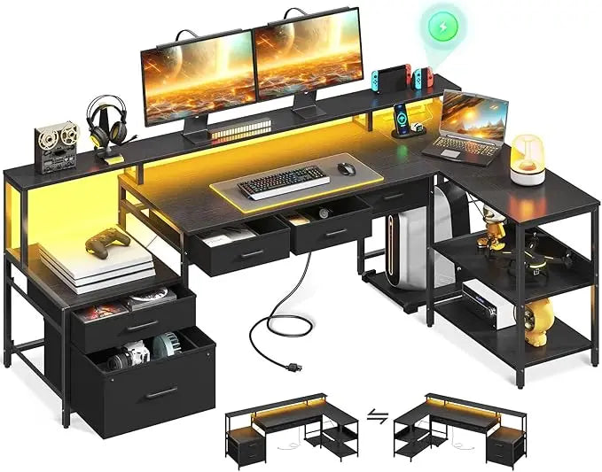 Reversible L-shaped Office and Gaming Desk