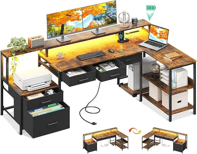 Reversible L-shaped Office and Gaming Desk