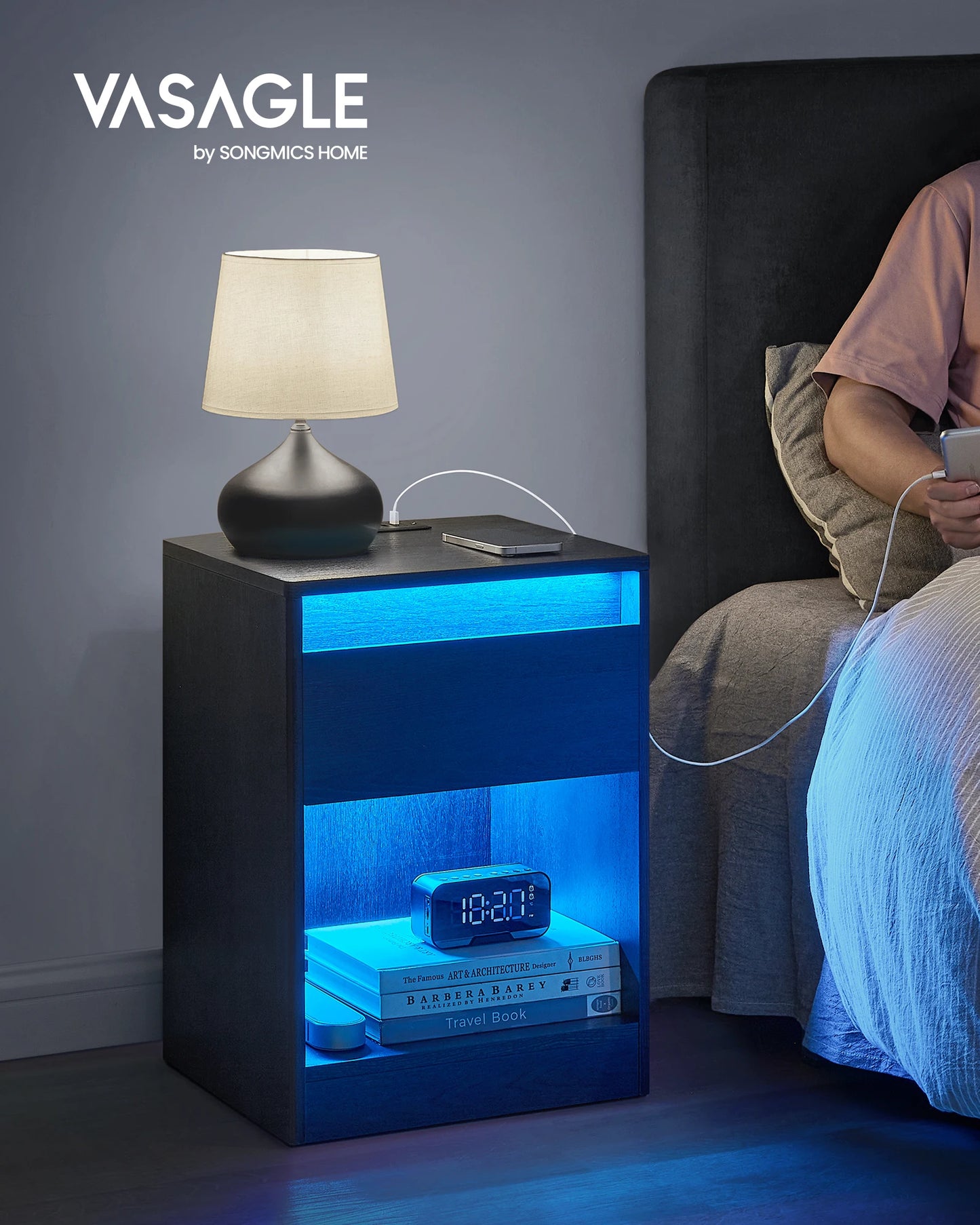 LED Nightstand With Charging Station
