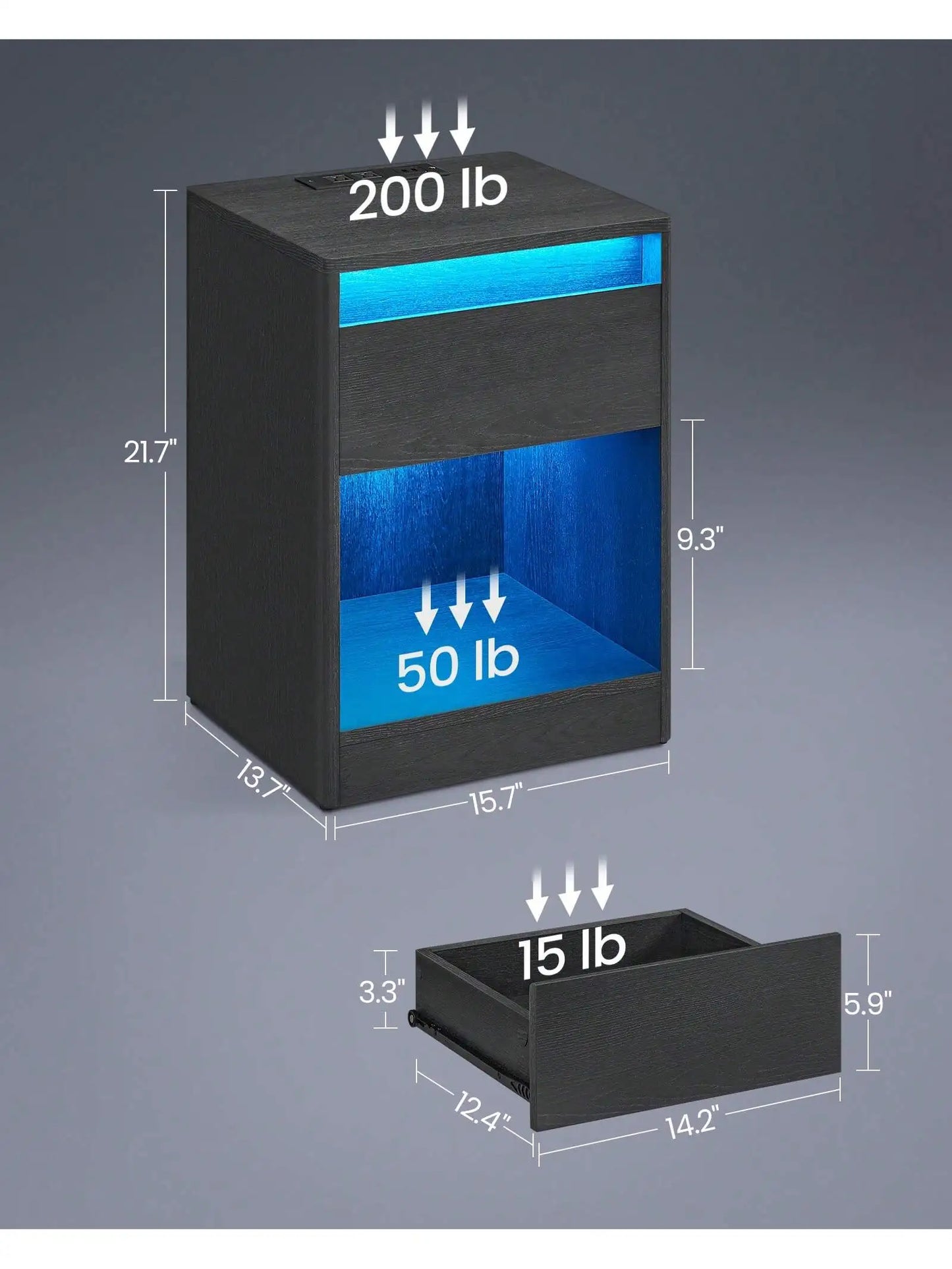 LED Nightstand With Charging Station