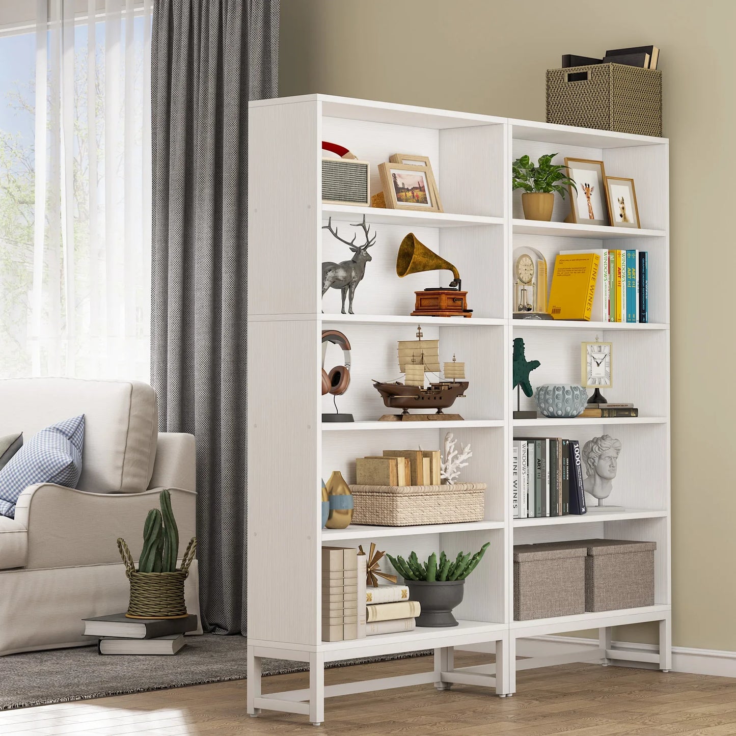 Tall Bookcase Black Bookshelf, 70.8” Large Bookcases Organizer, Heavy Duty Library Bookcase