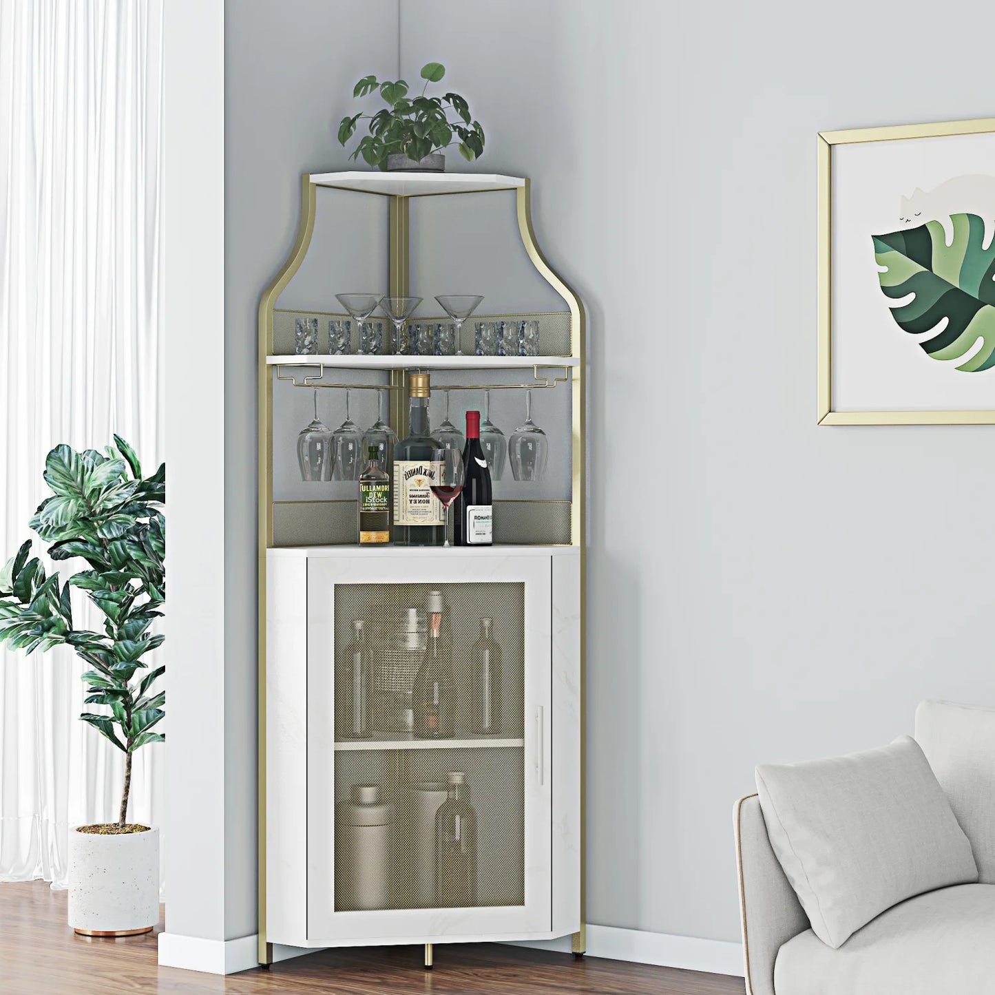 Corner Wine Cabinet with Barn Door