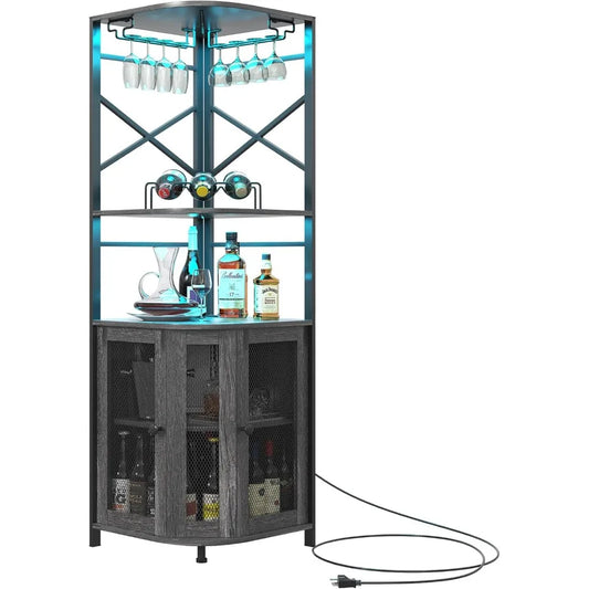 LED Corner Bar Cabinets w/Power Outlet