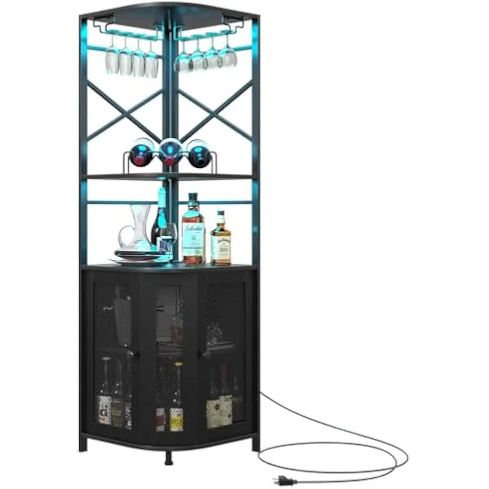 LED Corner Bar Cabinets w/Power Outlet