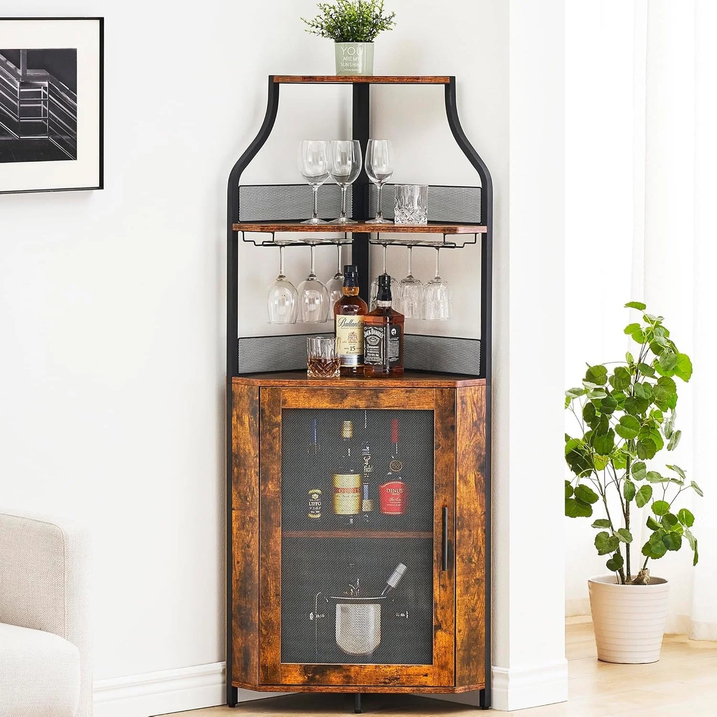 Corner Wine Cabinet with Barn Door