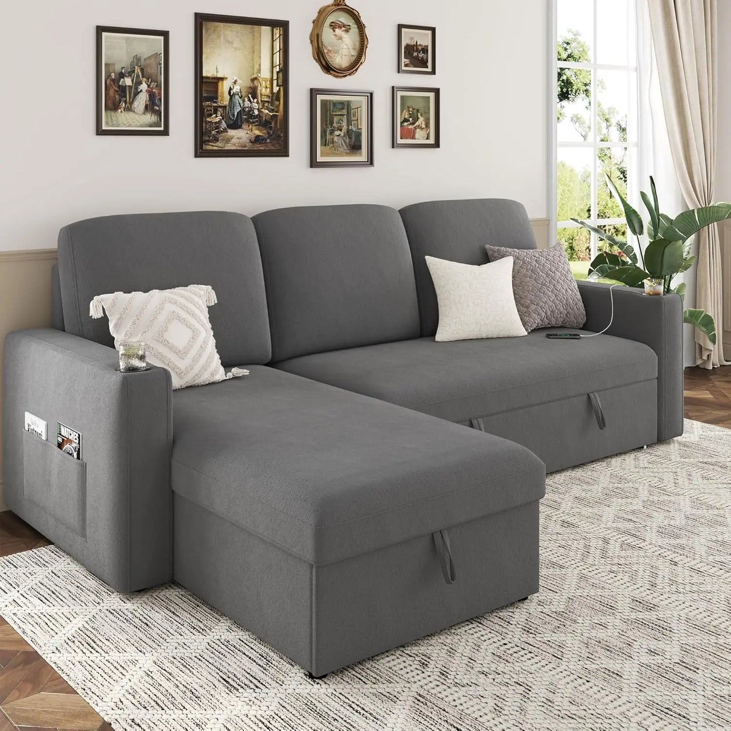 Convertible Sofa Bed with Storage Chaise
