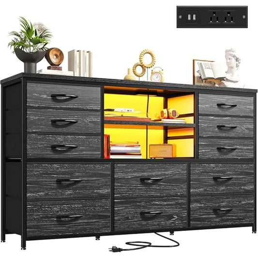 Dresser with LED Lights & Power Outlets
