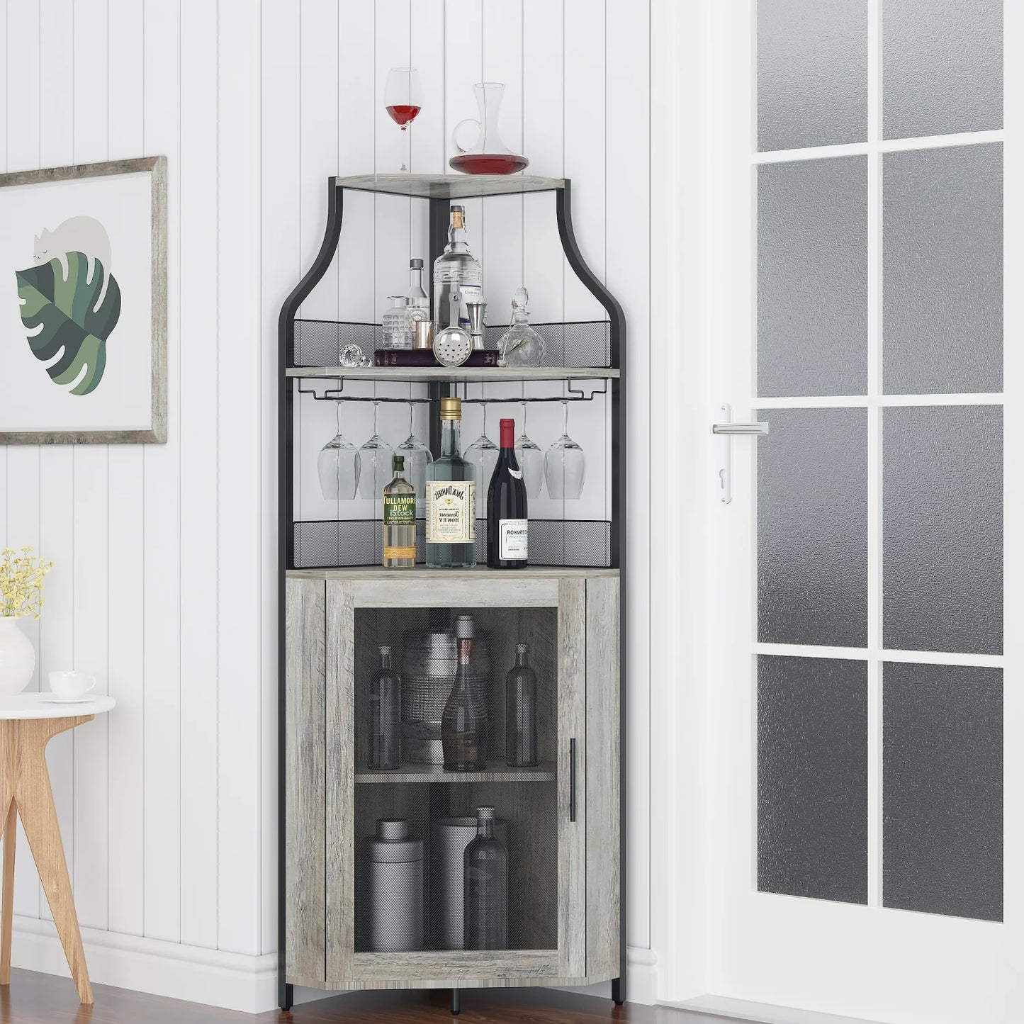 Corner Wine Cabinet with Barn Door
