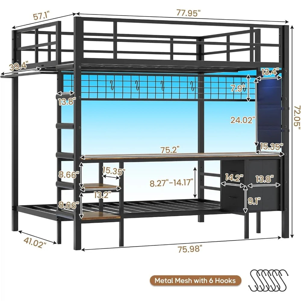 Full Size Over Twin Bunk Beds with Desk
