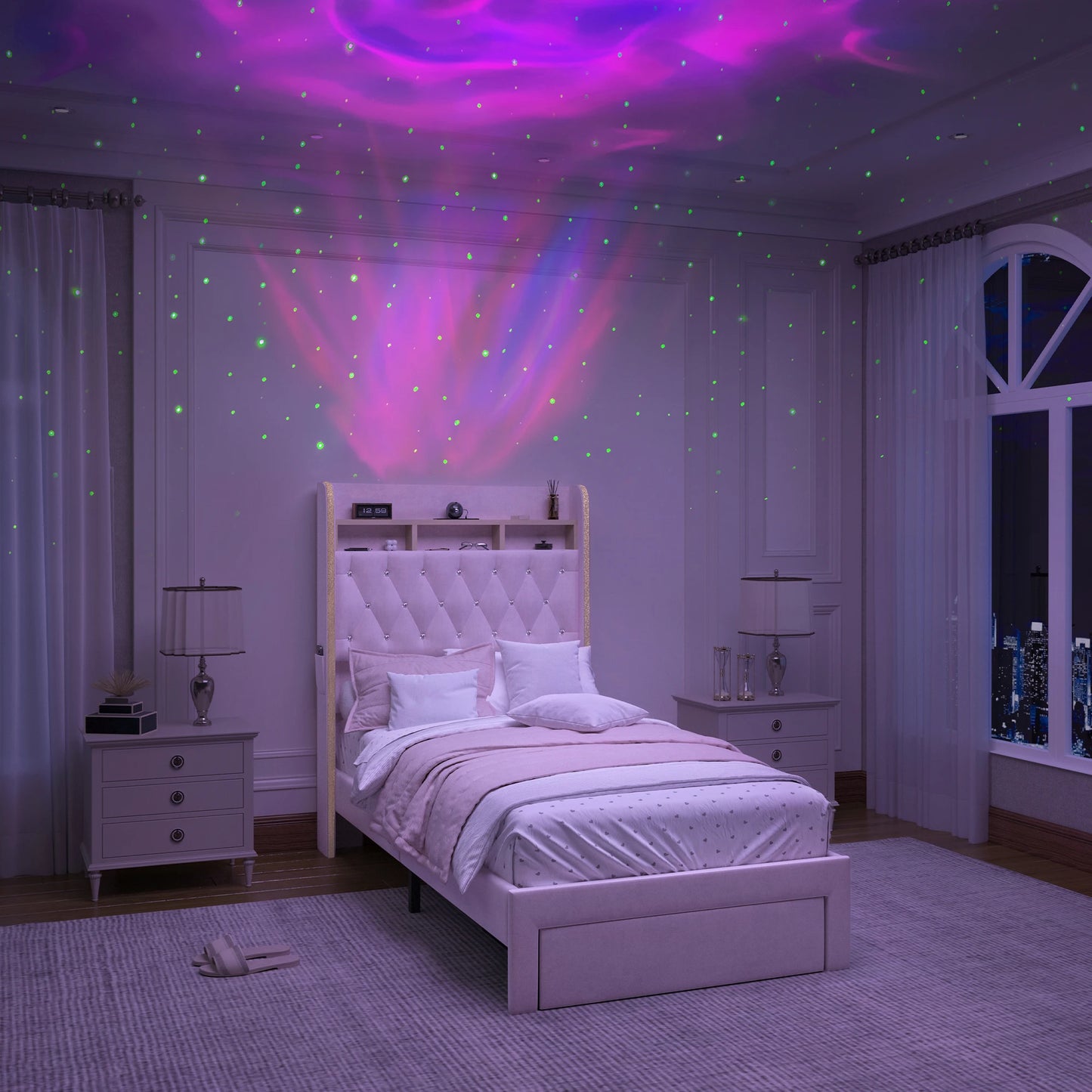 Queen LED Bed Frame with Star Projector
