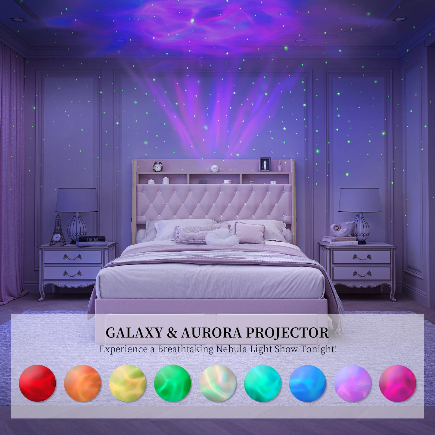 Queen LED Bed Frame with Star Projector
