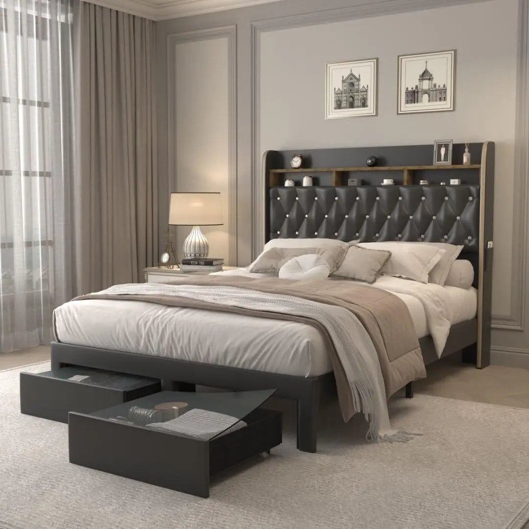 Queen LED Bed Frame with Star Projector